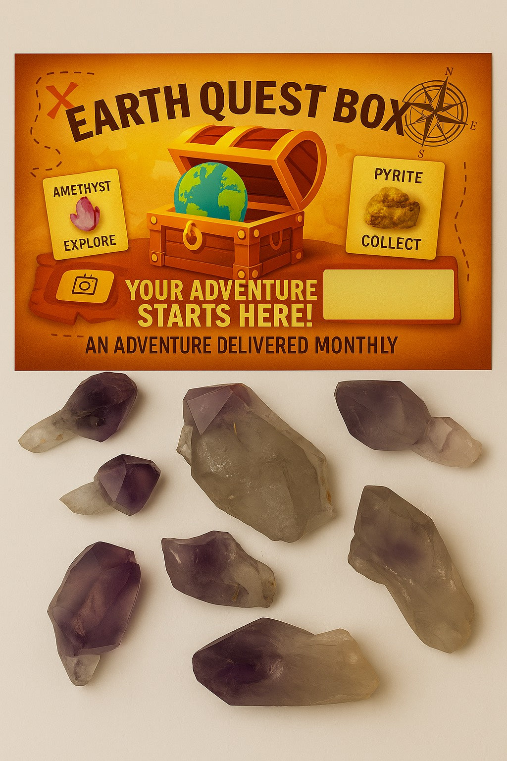 Amethyst Crystal Specimen with Collector Card (4"x6")