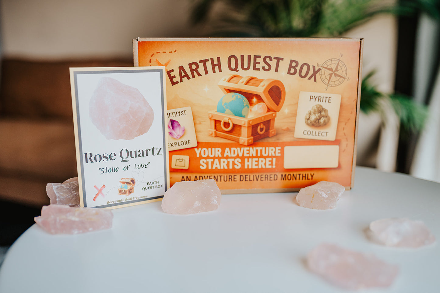 Rose Quartz Specimen with Collector Card (4"x6")